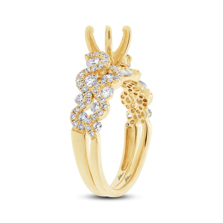 1.04ct 14k Yellow Gold Diamond Semi-mount Ring 2-pc for 1.00ct Center