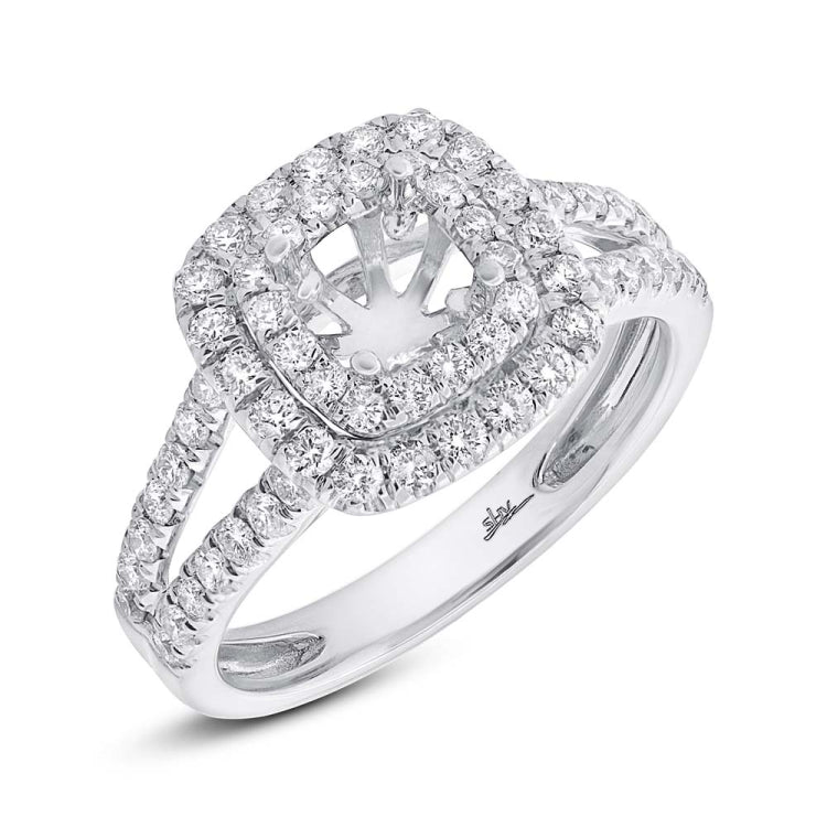 0.73ct 14k White Gold Diamond Semi-mount Ring for 5x5mm Center