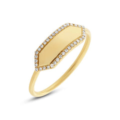 0.11ct 14k Yellow Gold Diamond Bar ID Ring Size 3