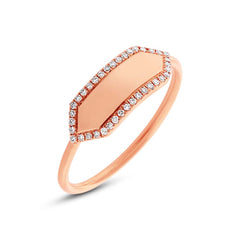 0.11ct 14k Rose Gold Diamond Bar ID Ring Size 3
