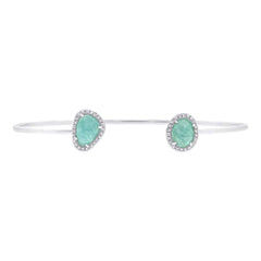 0.14ct Diamond & 1.70ct Amazonite 14k White Gold Bangle