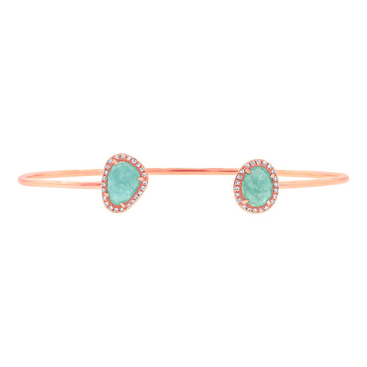 0.14ct Diamond & 1.70ct Amazonite 14k Rose Gold Bangle
