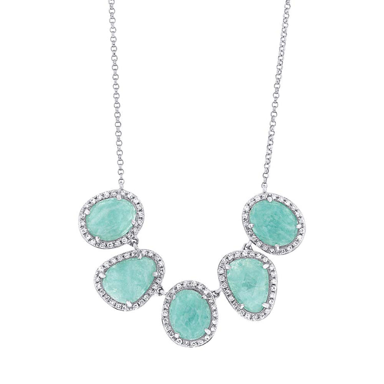 0.37ct Diamond & 4.50ct Amazonite 14k White Gold Necklace