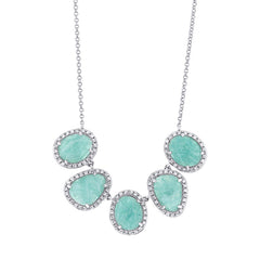 0.37ct Diamond & 4.50ct Amazonite 14k White Gold Necklace