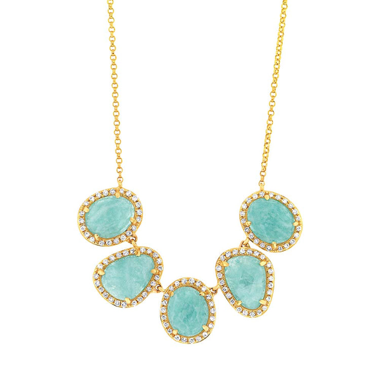 0.37ct Diamond & 4.50ct Amazonite 14k Yellow Gold Necklace