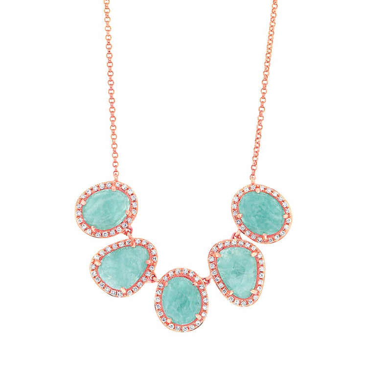 0.37ct Diamond & 4.50ct Amazonite 14k Rose Gold Necklace