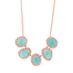 0.37ct Diamond & 4.50ct Amazonite 14k Rose Gold Necklace