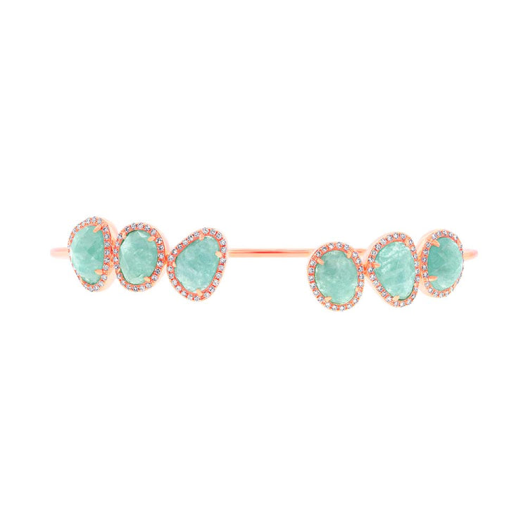 0.39ct Diamond & 5.07ct Amazonite 14k White Gold Bangle