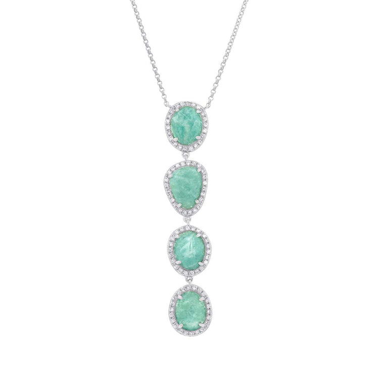 0.26ct Diamond & 3.30ct Amazonite 14k White Gold Necklace