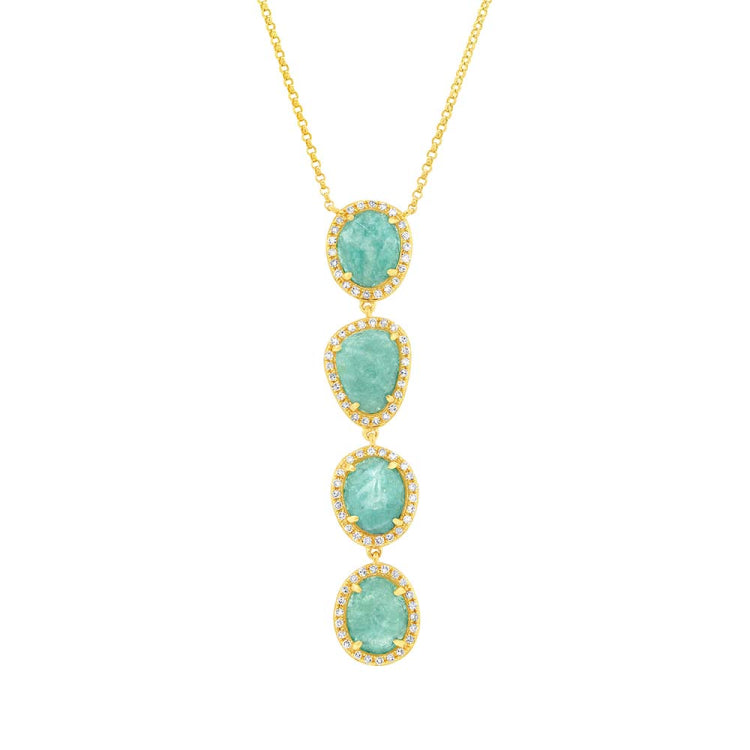 0.26ct Diamond & 3.30ct Amazonite 14k Yellow Gold Necklace
