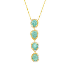 0.26ct Diamond & 3.30ct Amazonite 14k Yellow Gold Necklace