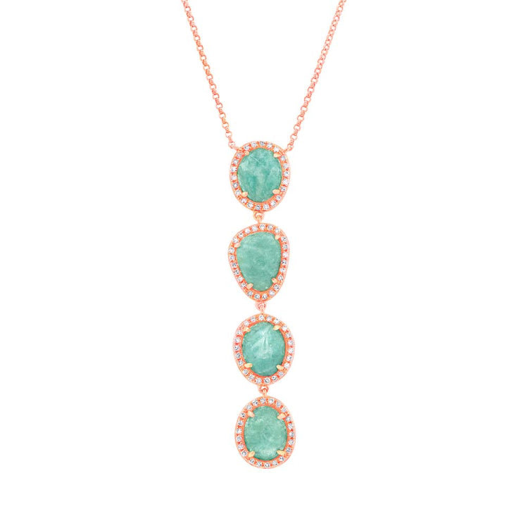 0.26ct Diamond & 3.30ct Amazonite 14k Rose Gold Necklace