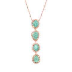 0.26ct Diamond & 3.30ct Amazonite 14k Rose Gold Necklace