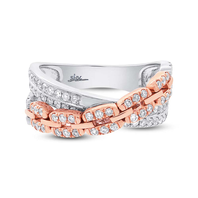 0.67ct 14k Two-tone Rose Gold Diamond Link Bridge Ring