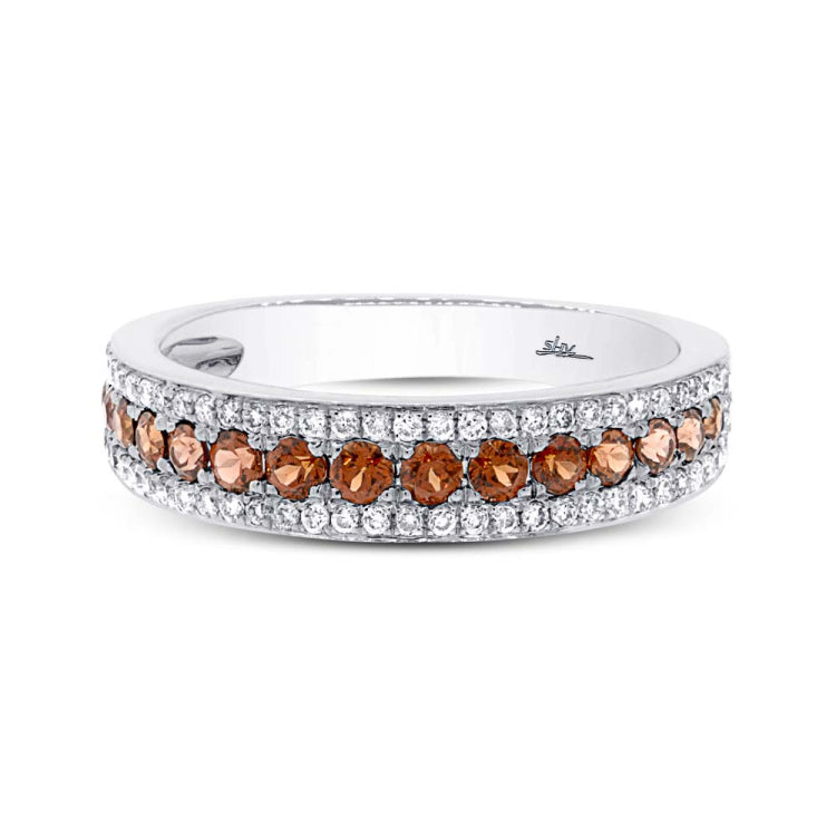 0.23ct Diamond & 0.48ct Red Garnet 14k White Gold Lady's Band