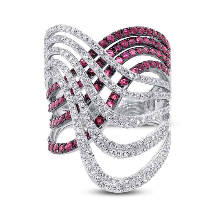 1.03ct Diamond & 1.42ct Ruby 14k White Gold Ring