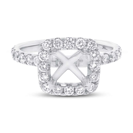 1.00ct 14k White Gold Diamond Semi-mount Ring for 6.5x6mm Center Size 7.5