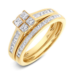 1.04ct 14k Yellow Gold Diamond Wedding Set Princess Cut