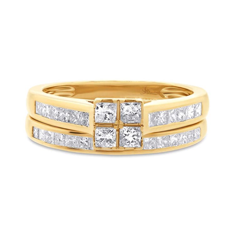 1.04ct 14k Yellow Gold Diamond Wedding Set Princess Cut