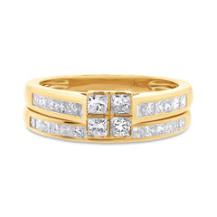1.04ct 14k Yellow Gold Diamond Wedding Set Princess Cut