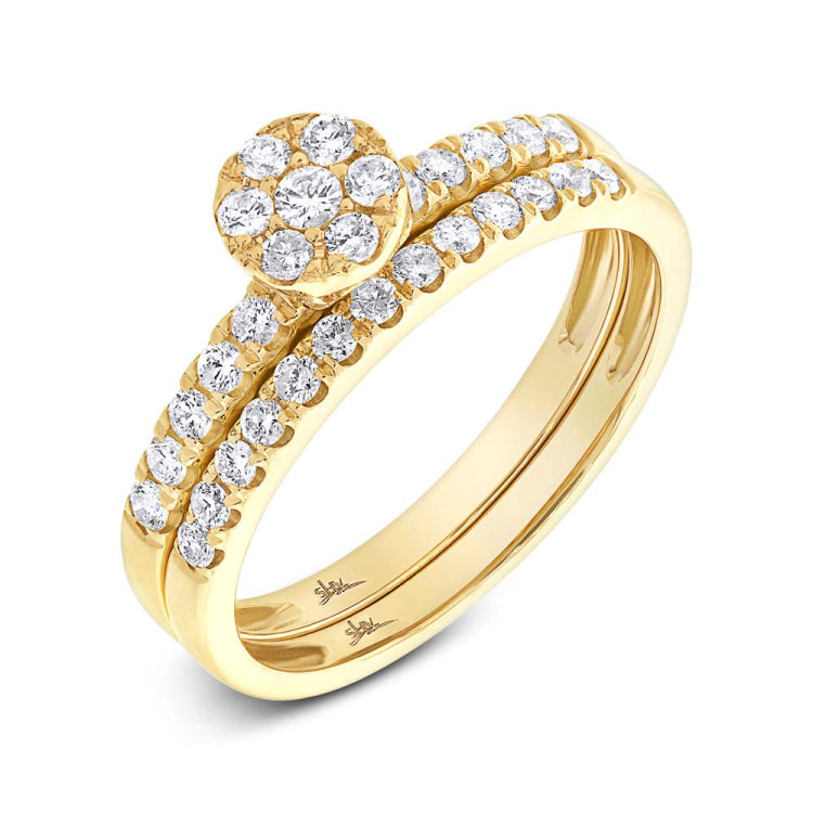 0.48ct 14k Yellow Gold Diamond Wedding Set Cluster