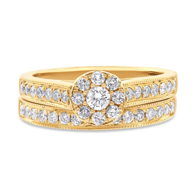 0.75ct 14k Yellow Gold Diamond Wedding Set Cluster