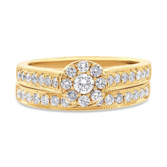 0.75ct 14k Yellow Gold Diamond Wedding Set Cluster