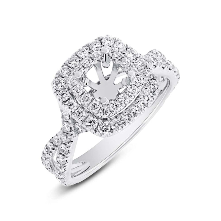 0.94ct 14k White Gold Diamond Semi-mount Ring for 5x5mm Center