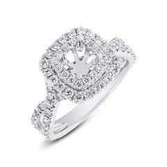 0.94ct 14k White Gold Diamond Semi-mount Ring for 5x5mm Center