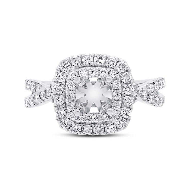 0.94ct 14k White Gold Diamond Semi-mount Ring for 5x5mm Center