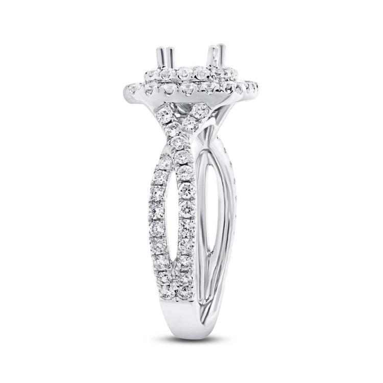 0.94ct 14k White Gold Diamond Semi-mount Ring for 5x5mm Center