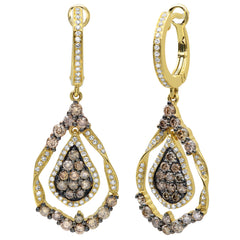 1.64ct 14k Yellow Gold White & Champagne Diamond Earring