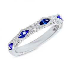 0.33ct Diamond & 0.58ct Blue Sapphire 14k White Gold Lady's Ring Size 5.5