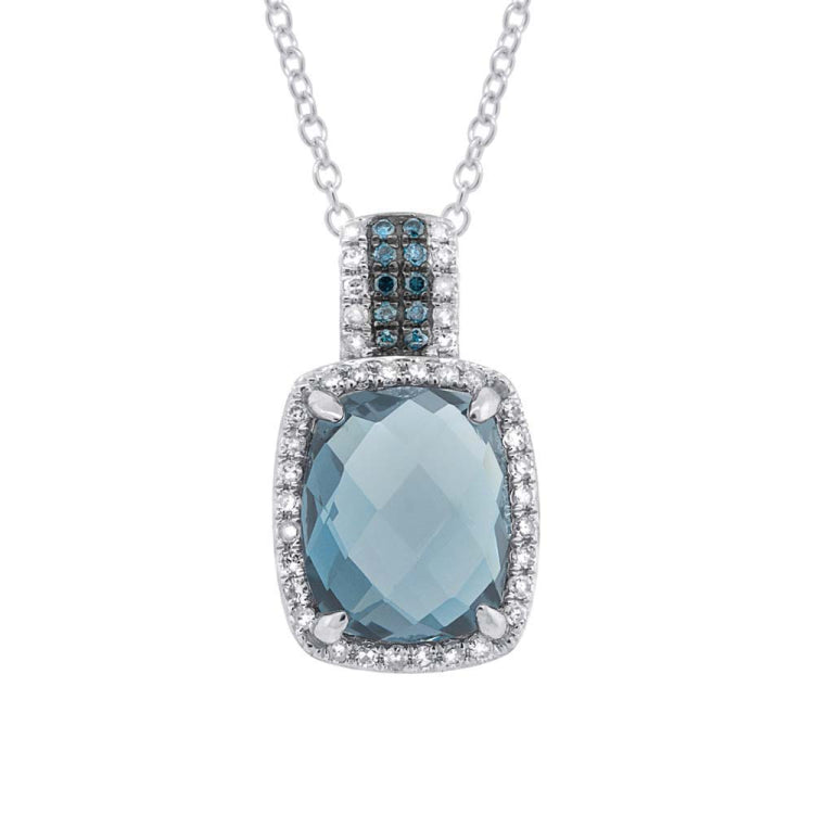 0.23ct White & Treated Blue Diamond & 4.16ct London Blue Topaz 14k White Gold Pendant