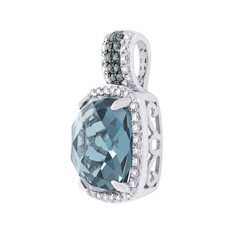 0.23ct White & Treated Blue Diamond & 4.16ct London Blue Topaz 14k White Gold Pendant
