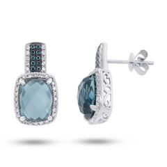 0.42ct White & Treated Blue Diamond & 5.60ct London Blue Topaz 14k White Gold Earring