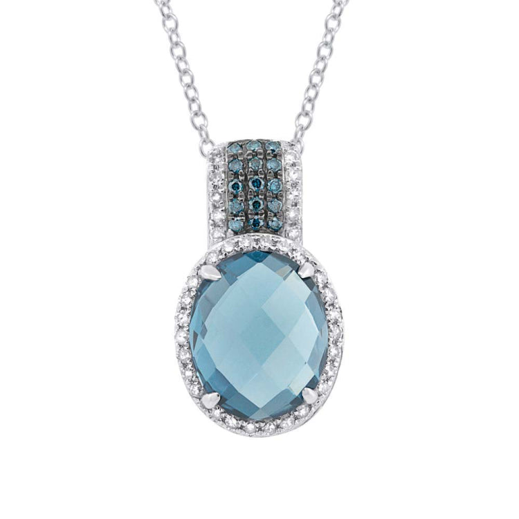 0.25ct White & Treated Blue Diamond & 4.06ct London Blue Topaz 14k White Gold Pendant