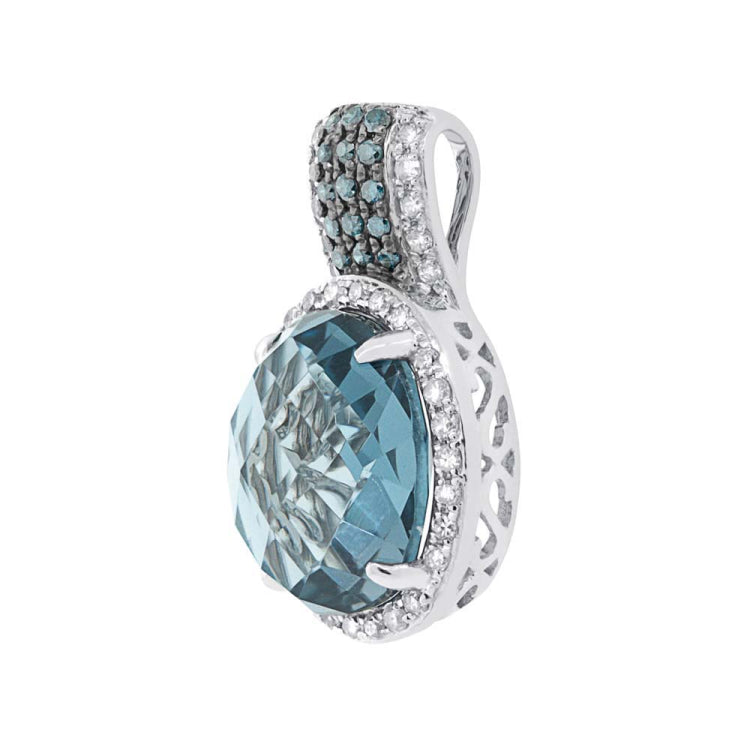 0.25ct White & Treated Blue Diamond & 4.06ct London Blue Topaz 14k White Gold Pendant