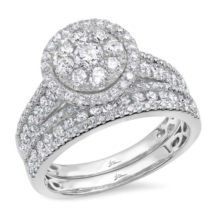 1.46ct 14k White Gold Diamond Wedding Set Cluster