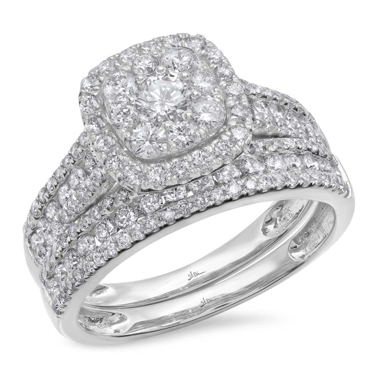 1.45ct 14k White Gold Diamond Wedding Set Cluster