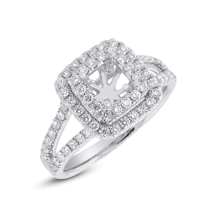 0.69ct 14k White Gold Diamond Semi-mount Ring for 4x4mm Center