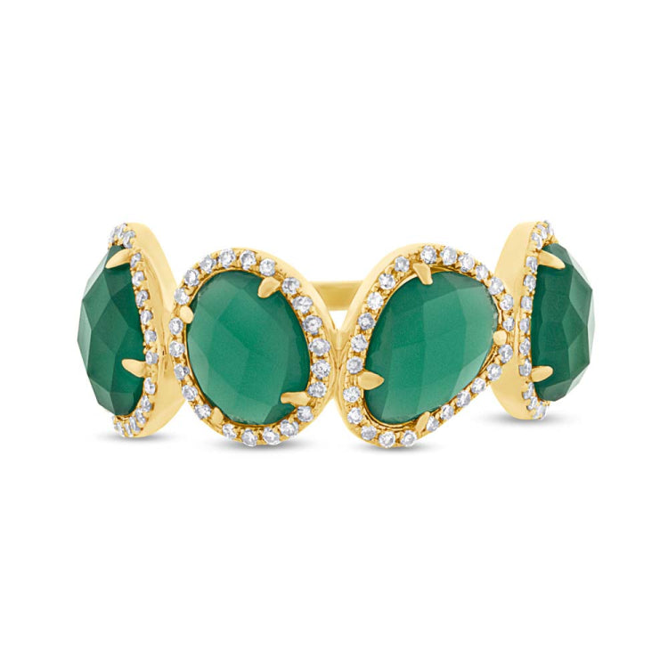 0.27ct Diamond & 3.80ct Green Agate 14k Yellow Gold Ring Size 6
