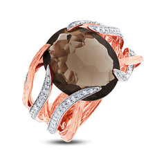 0.50ct Diamond & 12.79ct Smokey Topaz 14k Two-tone Rose Gold Ring Size 8