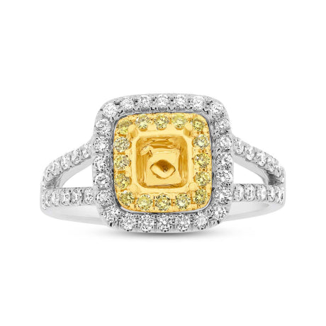 0.67ct 18k Two-tone Gold Natural Yellow Diamond Semi-mount Ring Size 6.5
