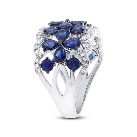 0.36ct Diamond & 3.46ct Blue Sapphire 14k White Gold Ring Size 6.5