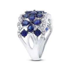 0.36ct Diamond & 3.46ct Blue Sapphire 14k White Gold Ring Size 6.5