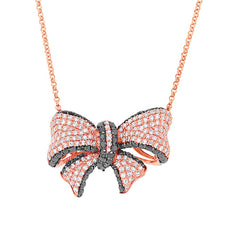 1.69ct 14k Rose Gold Black & White Diamond Ribbon Bow Necklace