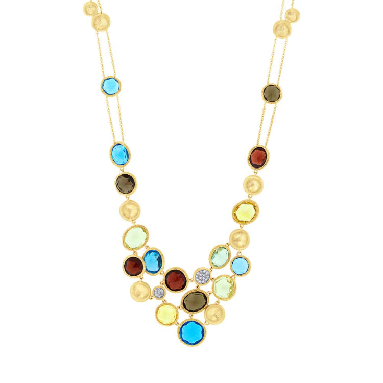 0.17ct Diamond & Multi-color Stone 14k Yellow Gold Necklace