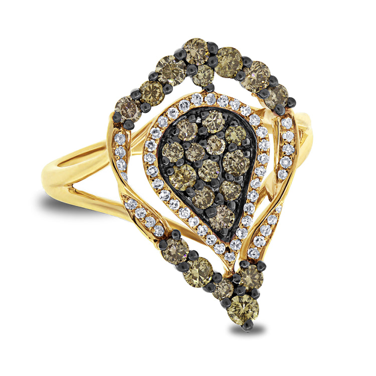 0.93ct 14k Yellow Gold White & Champagne Diamond Ring