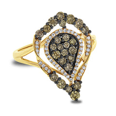 0.93ct 14k Yellow Gold White & Champagne Diamond Ring